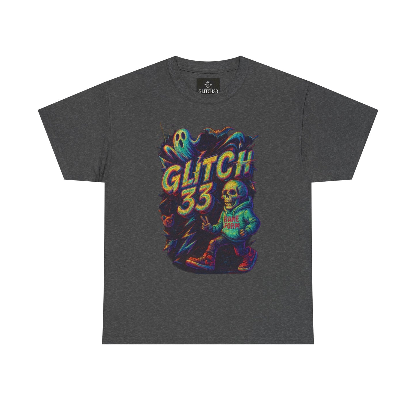 Glitch 33 Unisex Heavy Cotton Tee, Spooky Halloween Shirt, Gamer Gift, Streetwear Style, Casual Wear, Graphic Tee
