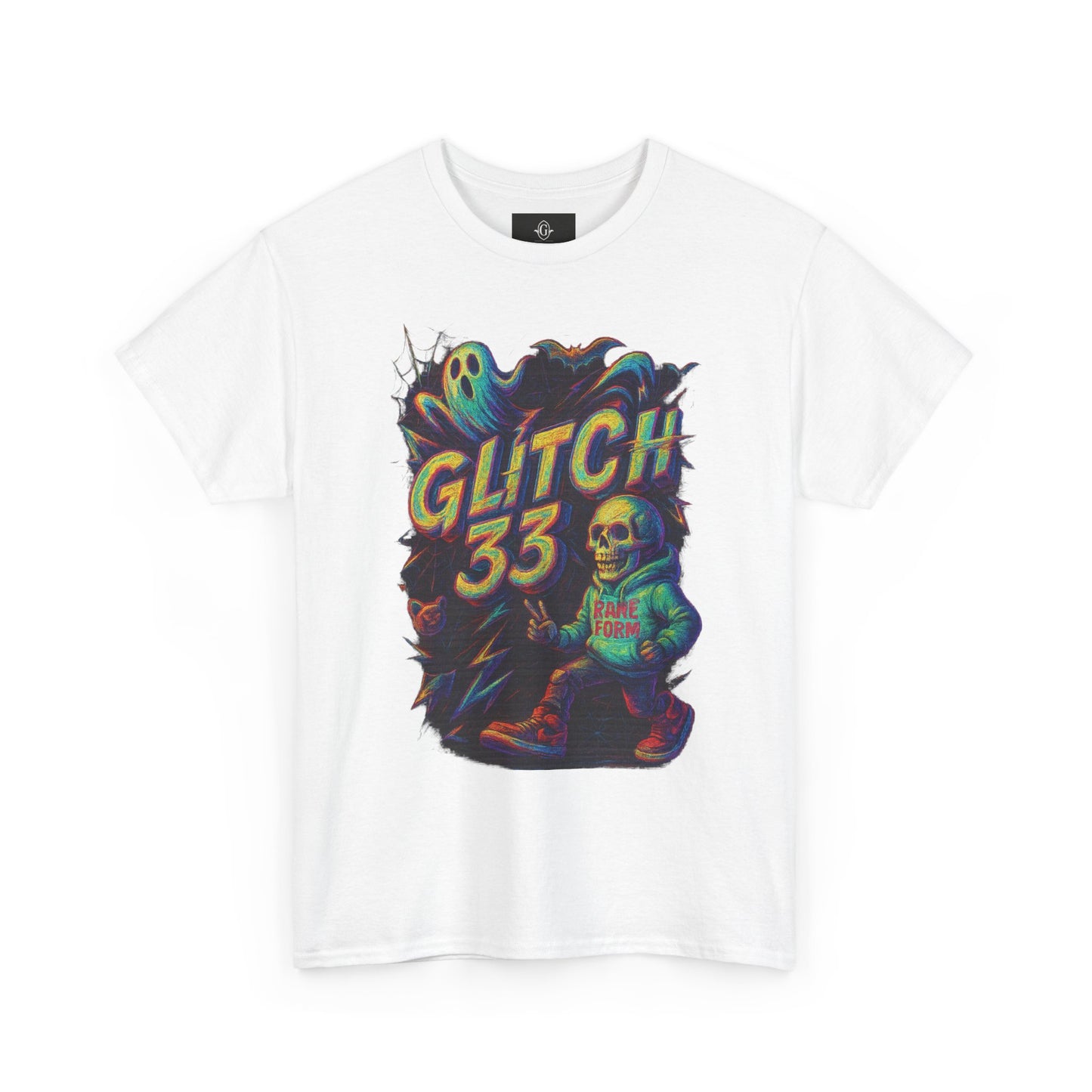 Glitch 33 Unisex Heavy Cotton Tee, Spooky Halloween Shirt, Gamer Gift, Streetwear Style, Casual Wear, Graphic Tee