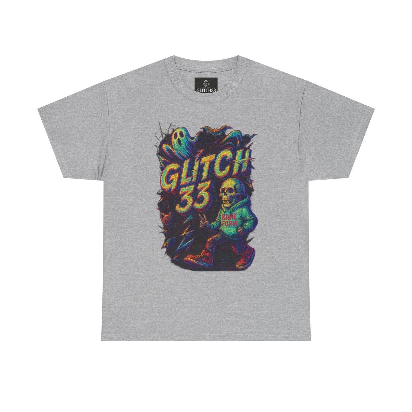 Glitch 33 Unisex Heavy Cotton Tee, Spooky Halloween Shirt, Gamer Gift, Streetwear Style, Casual Wear, Graphic Tee