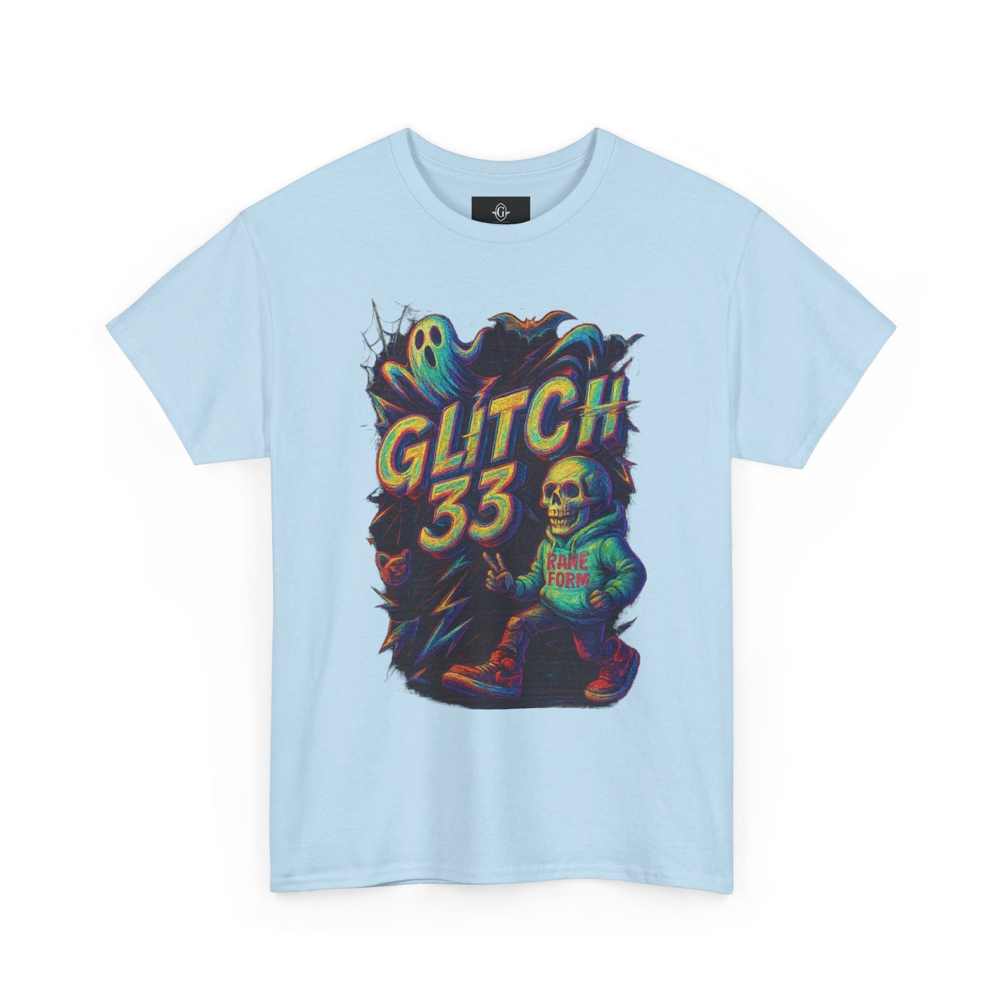 Glitch 33 Unisex Heavy Cotton Tee, Spooky Halloween Shirt, Gamer Gift, Streetwear Style, Casual Wear, Graphic Tee