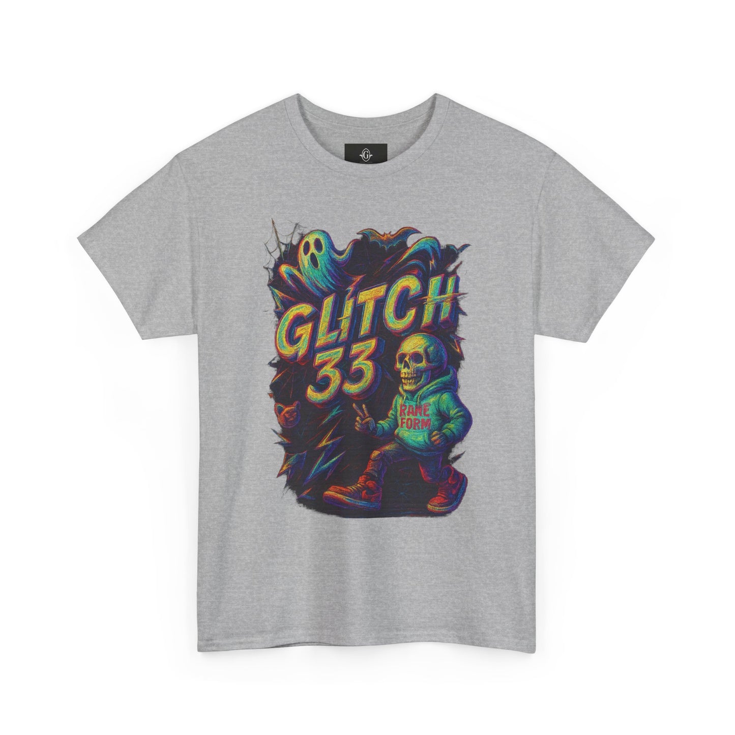 Glitch 33 Unisex Heavy Cotton Tee, Spooky Halloween Shirt, Gamer Gift, Streetwear Style, Casual Wear, Graphic Tee