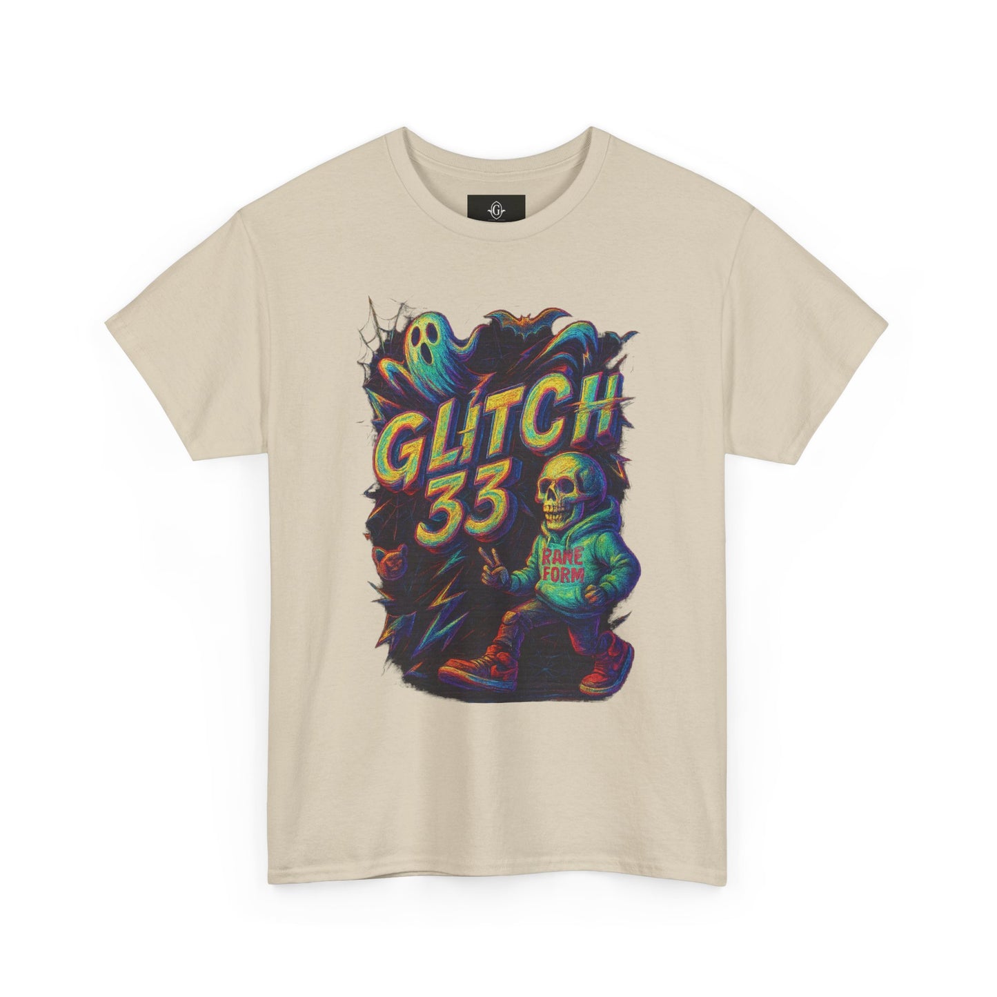 Glitch 33 Unisex Heavy Cotton Tee, Spooky Halloween Shirt, Gamer Gift, Streetwear Style, Casual Wear, Graphic Tee