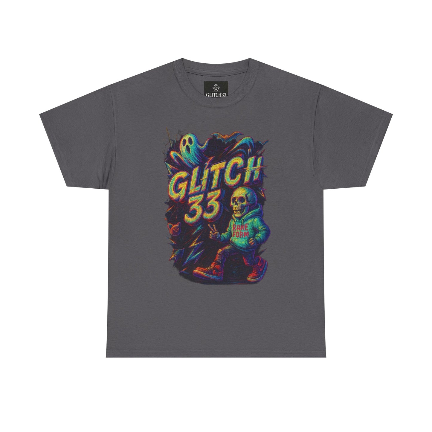 Glitch 33 Unisex Heavy Cotton Tee, Spooky Halloween Shirt, Gamer Gift, Streetwear Style, Casual Wear, Graphic Tee