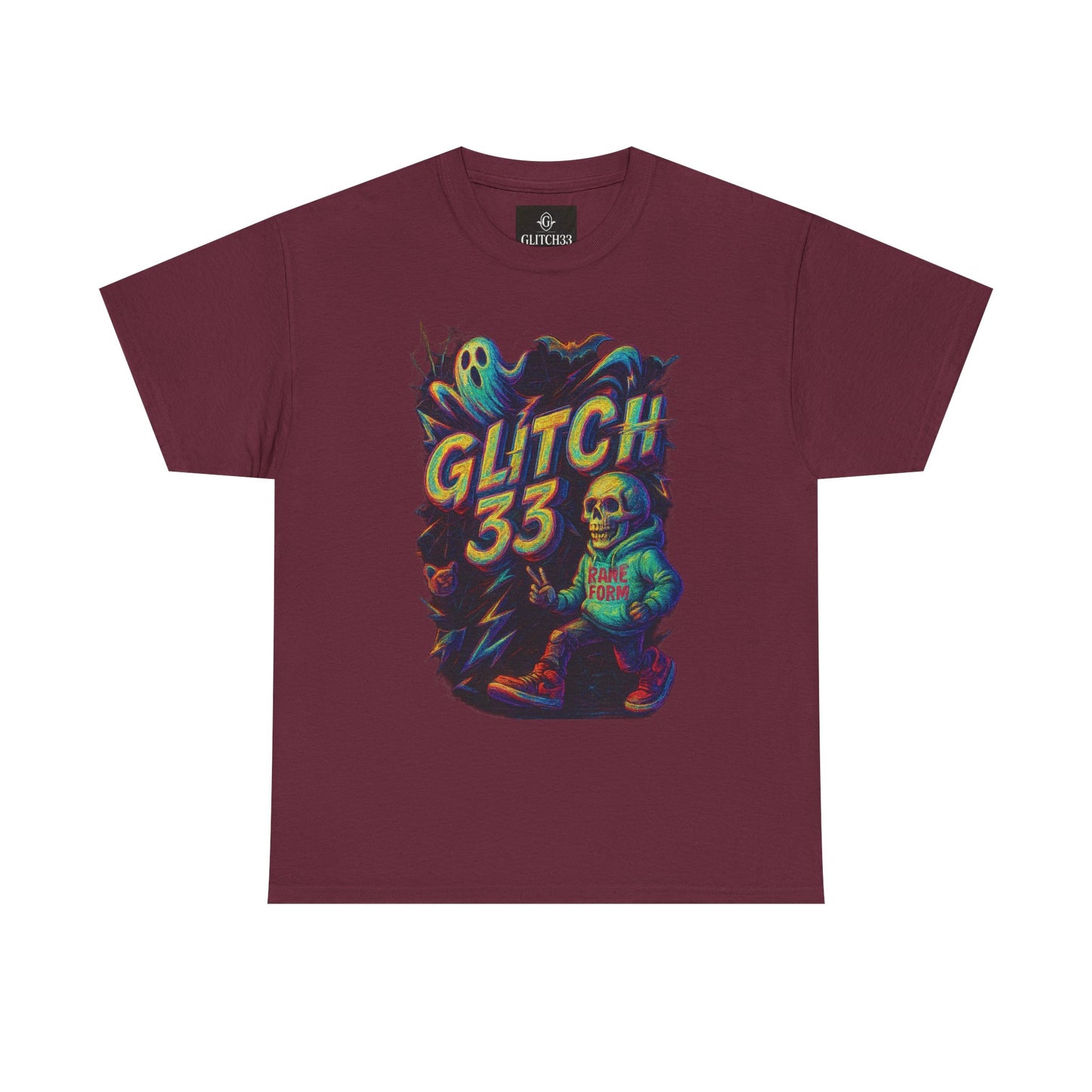 Glitch 33 Unisex Heavy Cotton Tee, Spooky Halloween Shirt, Gamer Gift, Streetwear Style, Casual Wear, Graphic Tee