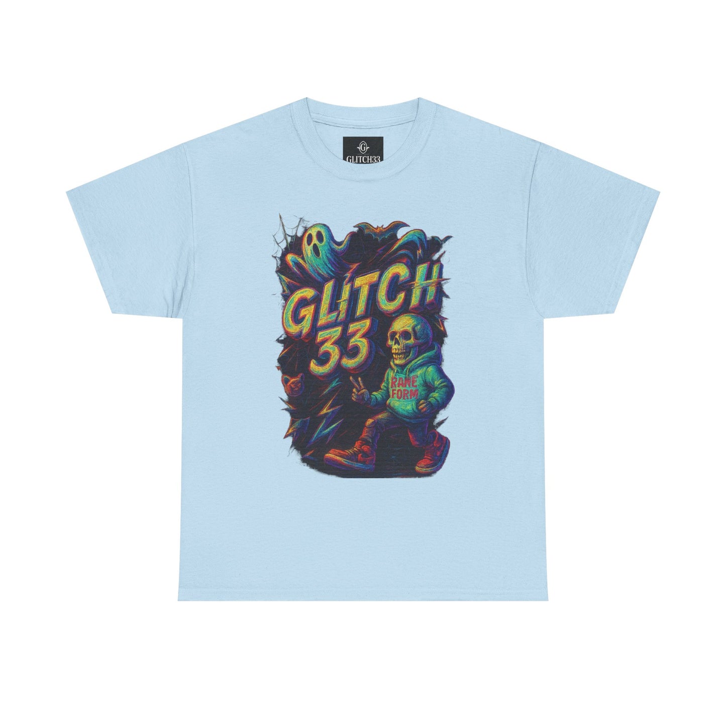 Glitch 33 Unisex Heavy Cotton Tee, Spooky Halloween Shirt, Gamer Gift, Streetwear Style, Casual Wear, Graphic Tee