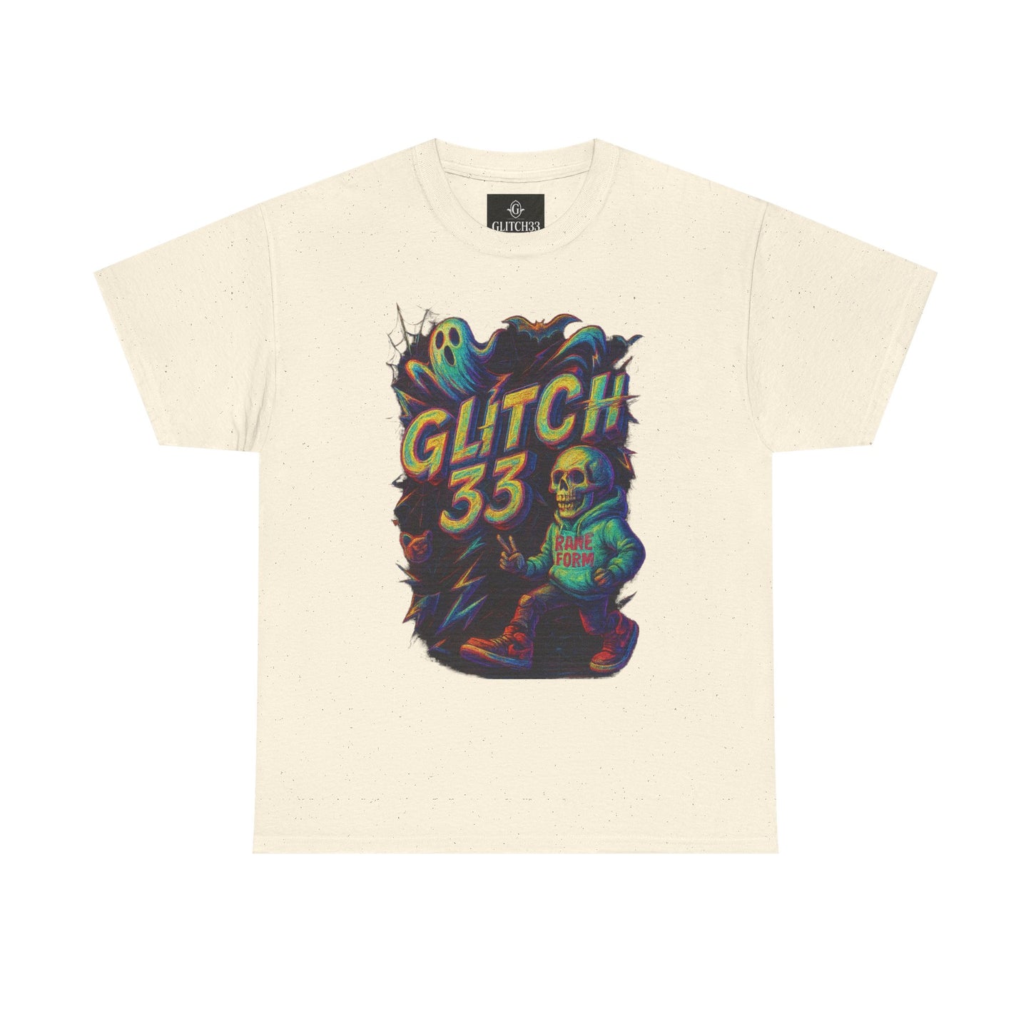 Glitch 33 Unisex Heavy Cotton Tee, Spooky Halloween Shirt, Gamer Gift, Streetwear Style, Casual Wear, Graphic Tee