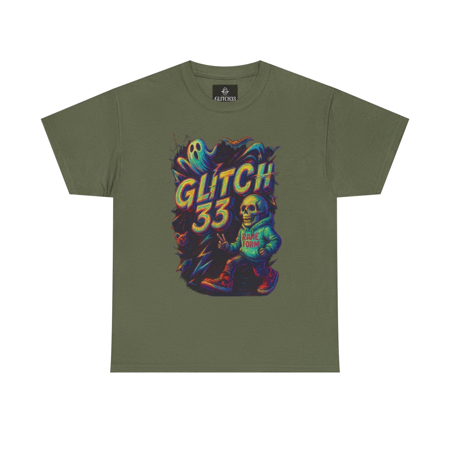 Glitch 33 Unisex Heavy Cotton Tee, Spooky Halloween Shirt, Gamer Gift, Streetwear Style, Casual Wear, Graphic Tee
