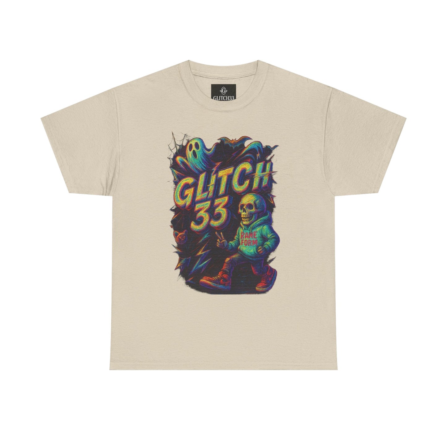 Glitch 33 Unisex Heavy Cotton Tee, Spooky Halloween Shirt, Gamer Gift, Streetwear Style, Casual Wear, Graphic Tee