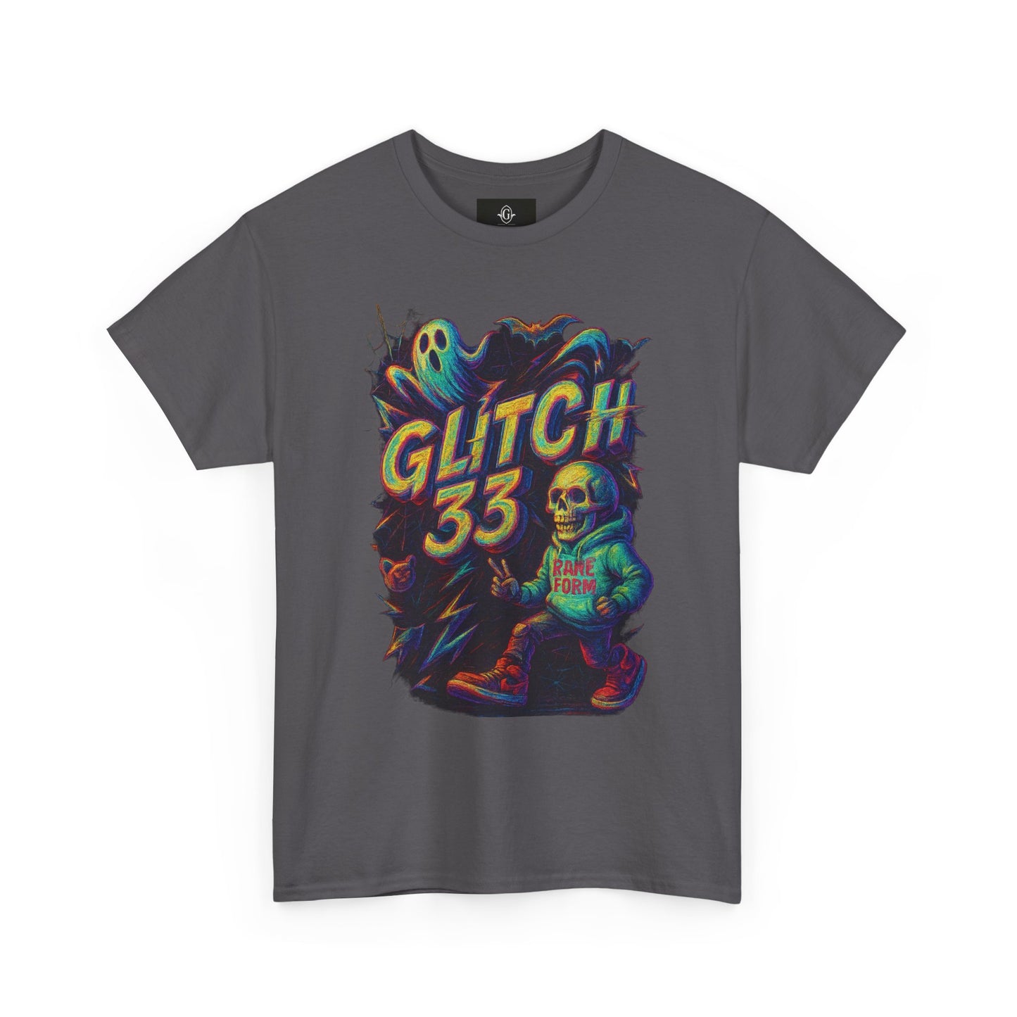 Glitch 33 Unisex Heavy Cotton Tee, Spooky Halloween Shirt, Gamer Gift, Streetwear Style, Casual Wear, Graphic Tee