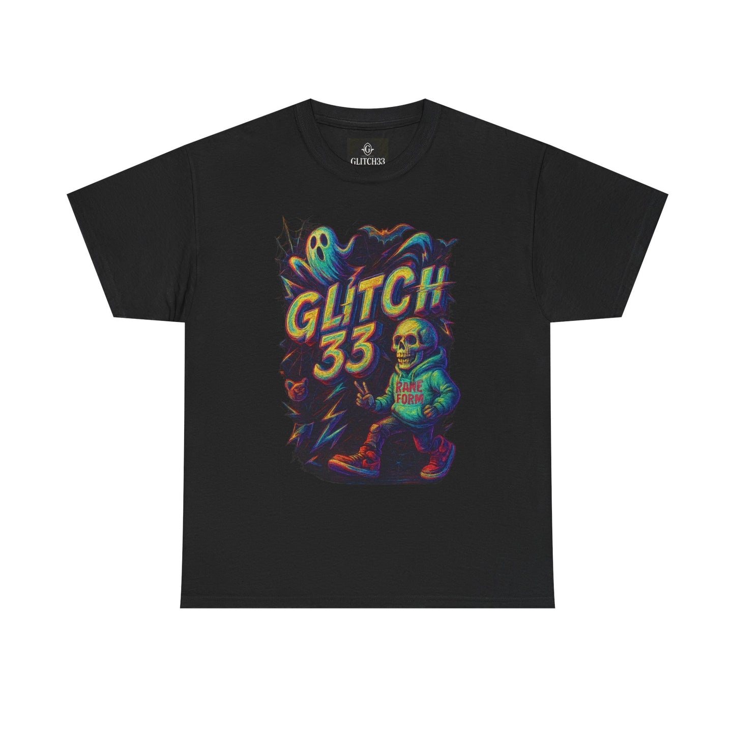 Glitch 33 Unisex Heavy Cotton Tee, Spooky Halloween Shirt, Gamer Gift, Streetwear Style, Casual Wear, Graphic Tee