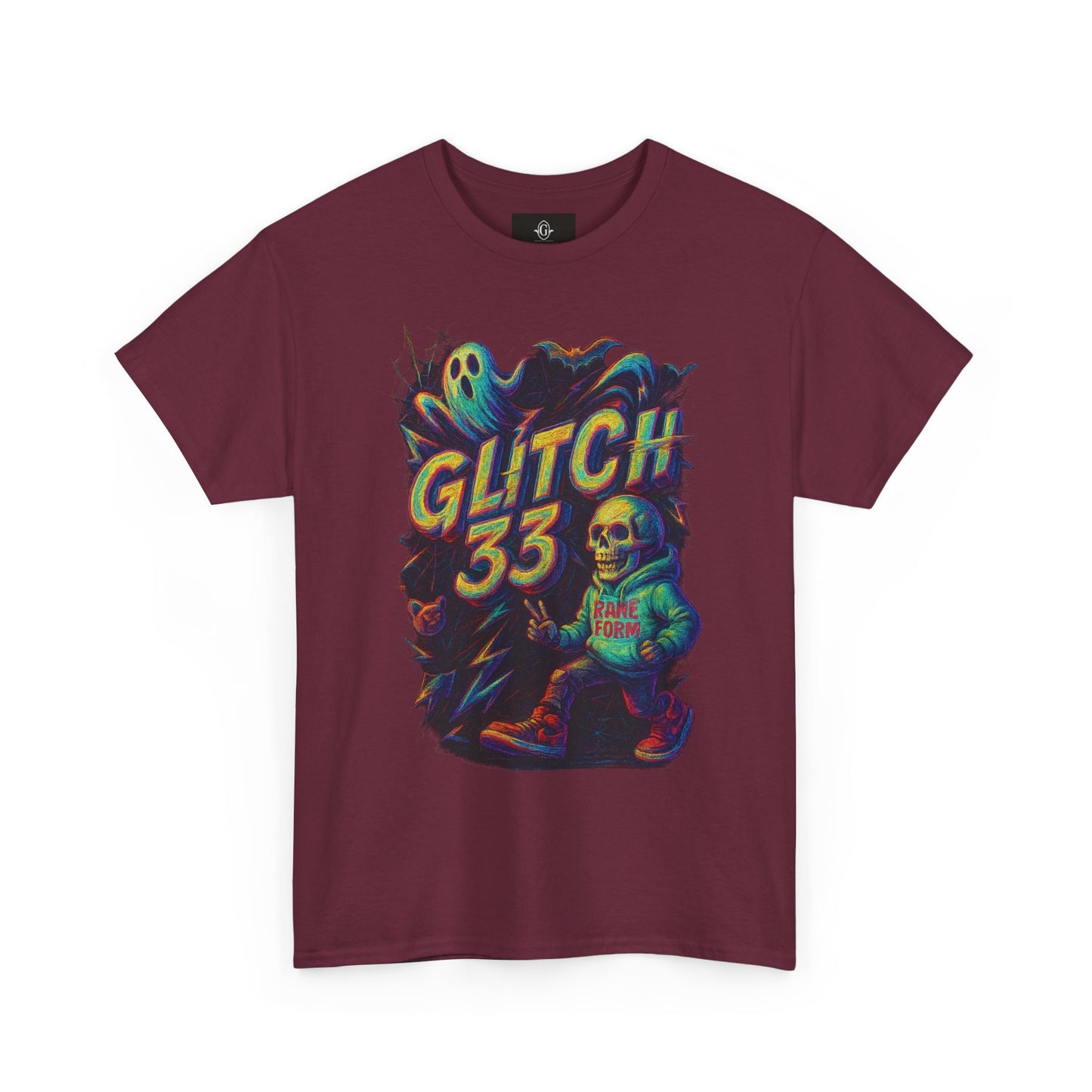 Glitch 33 Unisex Heavy Cotton Tee, Spooky Halloween Shirt, Gamer Gift, Streetwear Style, Casual Wear, Graphic Tee