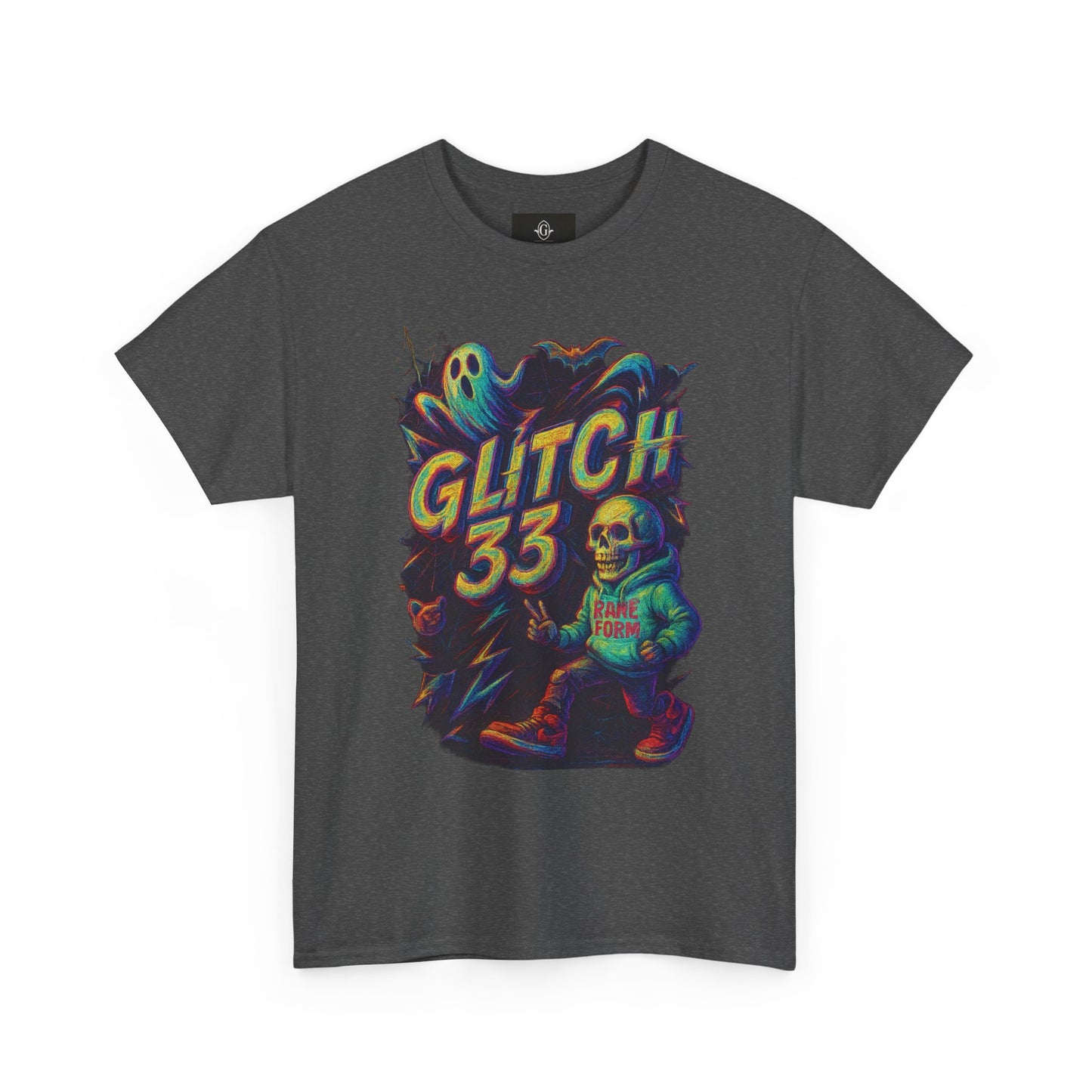 Glitch 33 Unisex Heavy Cotton Tee, Spooky Halloween Shirt, Gamer Gift, Streetwear Style, Casual Wear, Graphic Tee