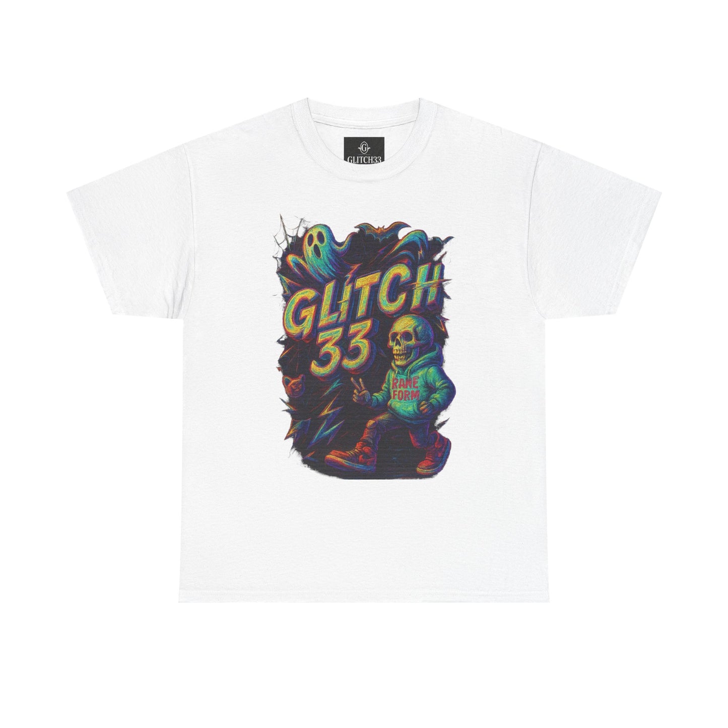 Glitch 33 Unisex Heavy Cotton Tee, Spooky Halloween Shirt, Gamer Gift, Streetwear Style, Casual Wear, Graphic Tee