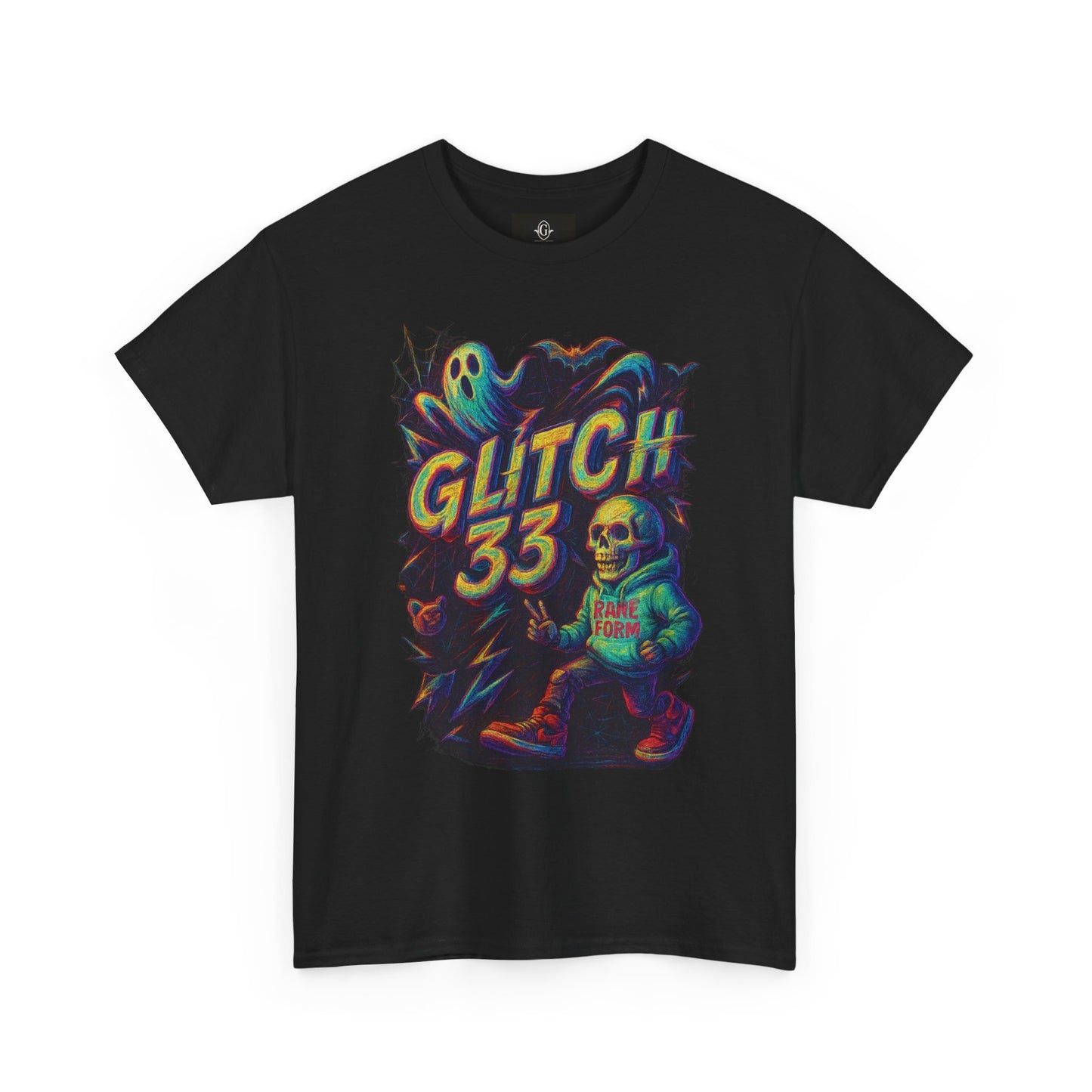 Glitch 33 Unisex Heavy Cotton Tee, Spooky Halloween Shirt, Gamer Gift, Streetwear Style, Casual Wear, Graphic Tee