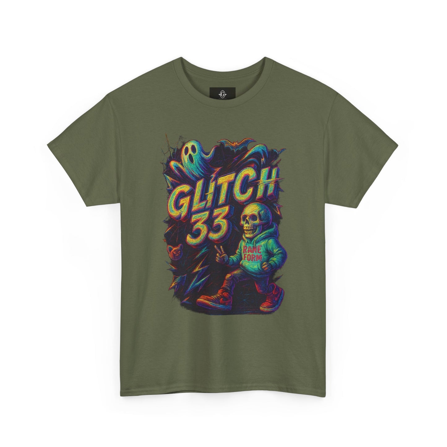 Glitch 33 Unisex Heavy Cotton Tee, Spooky Halloween Shirt, Gamer Gift, Streetwear Style, Casual Wear, Graphic Tee